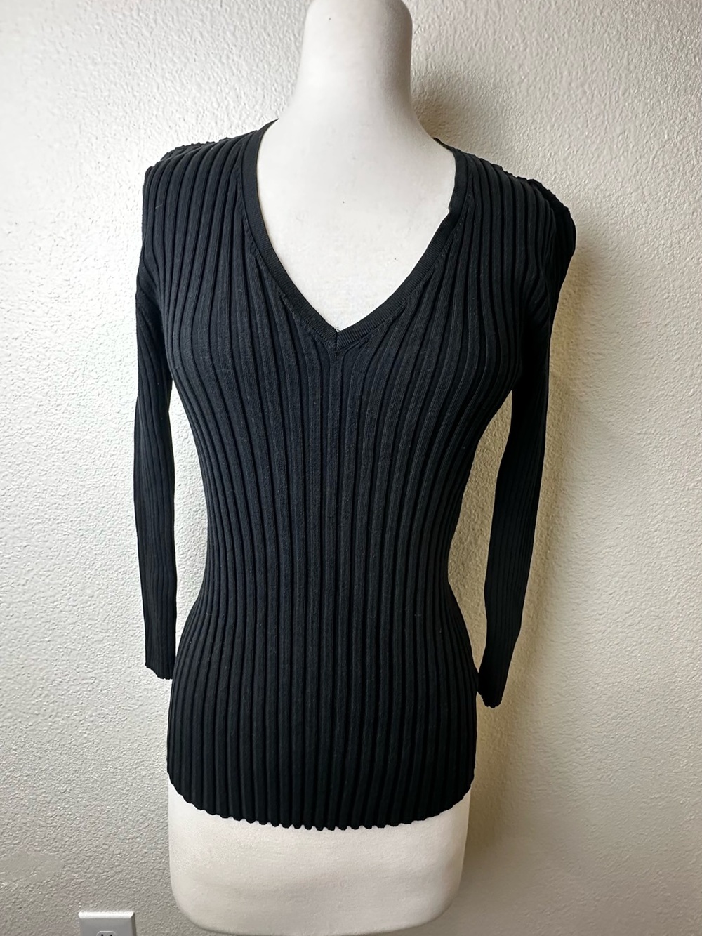 Banana Republic Black Ribbed V-Neck Sweater